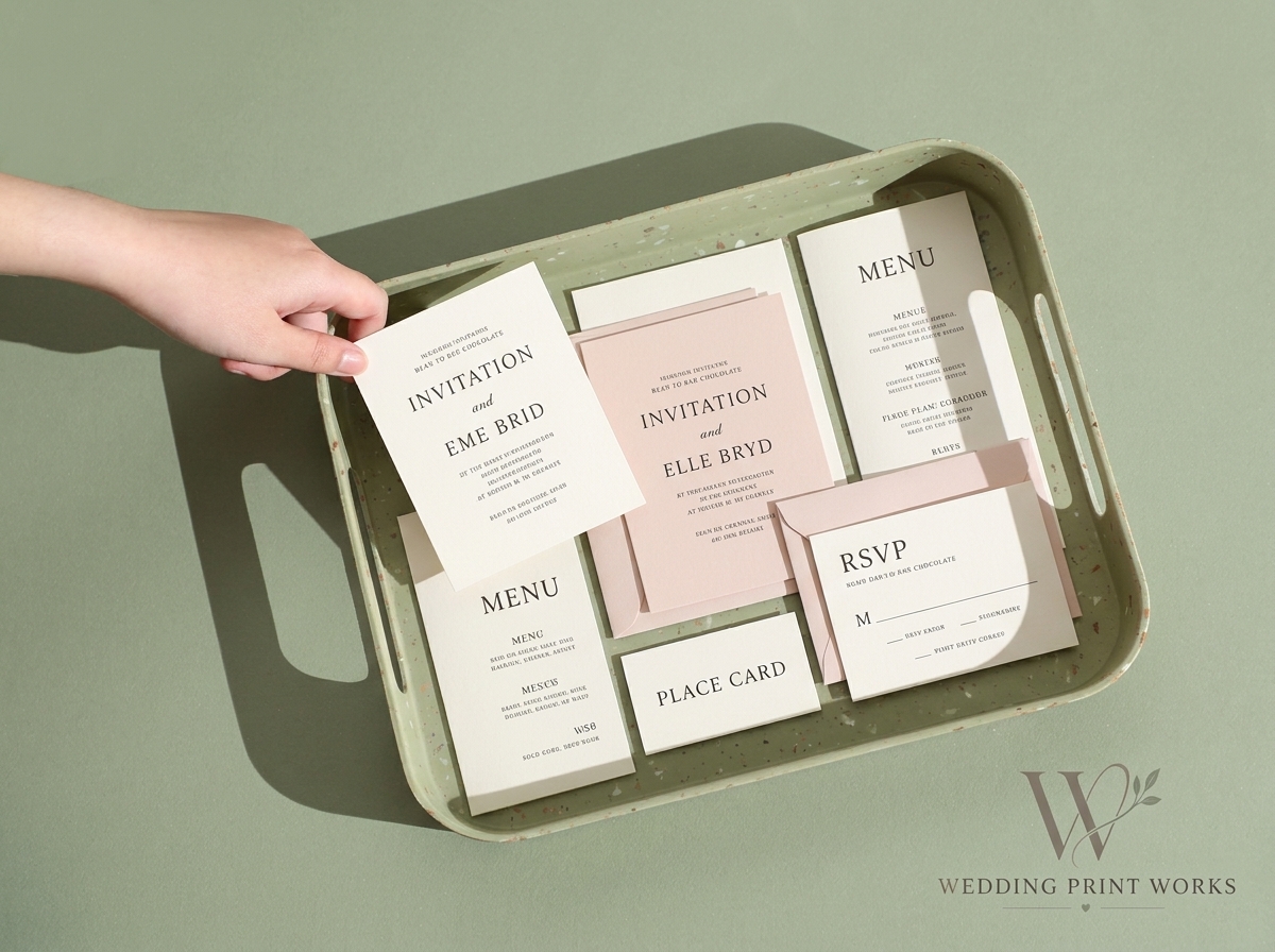 Wedding stationery being prepared for print production